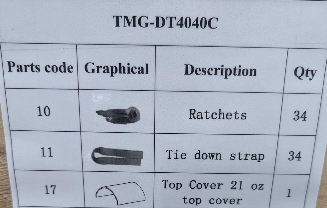TMG-DT4041C-TPK Top cover kit, 17oz PVC450, works for DT4041CF, DT4041CG