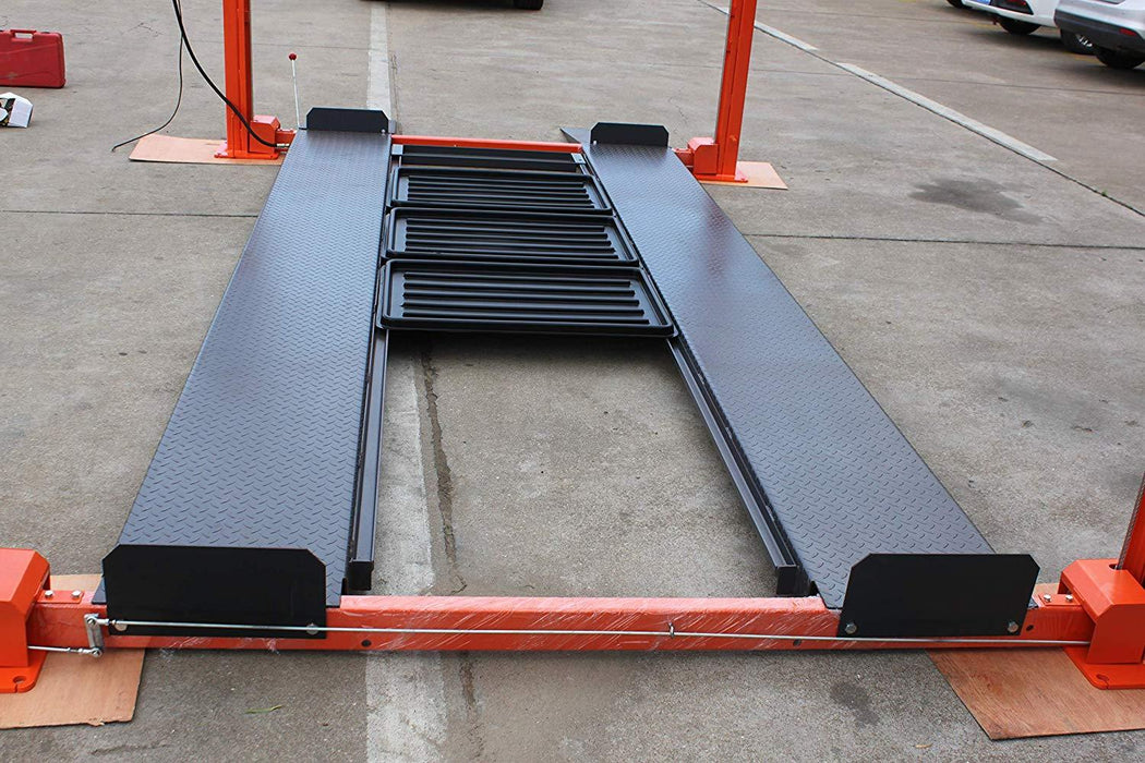 TMG Industrial 4-Post Auto Lift, 9,000 lb Lift Capacity, 77” Rise, Removable Ramp, CETL Certified Power Unit, TMG-ALF90