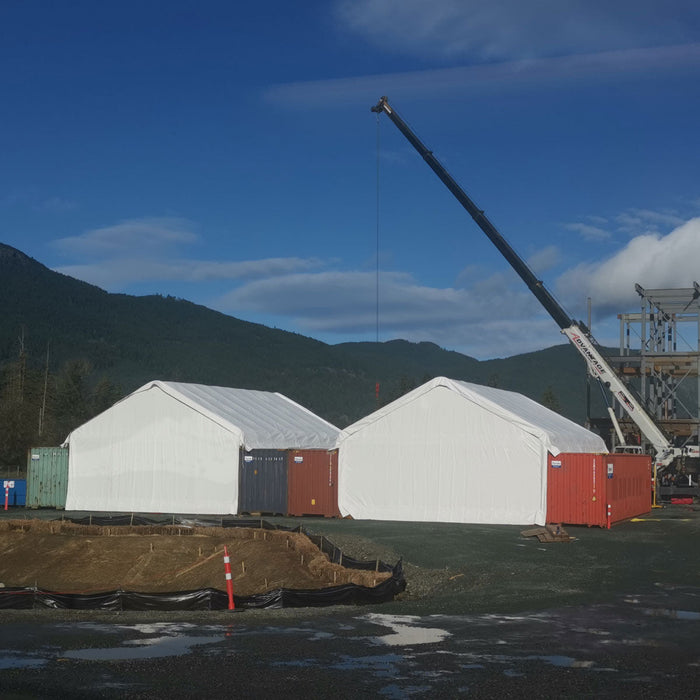 TMG Industrial 30' x 40' PVC Fabric Container Peak Roof Shelter with End Wall & Partial Front Drop Pro Series, Fire Retardant, Water Resistant, UV Protected, TMG-ST3041CVF (Previously ST3040CVF)