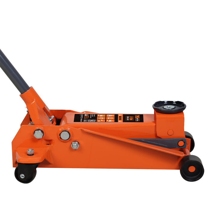 TMG Industrial 3 Ton Floor Jack, Twin Pistons, 18” Max. Height, 5” Ground Clearance, 360° Caster Pivot, TMG-AJF03