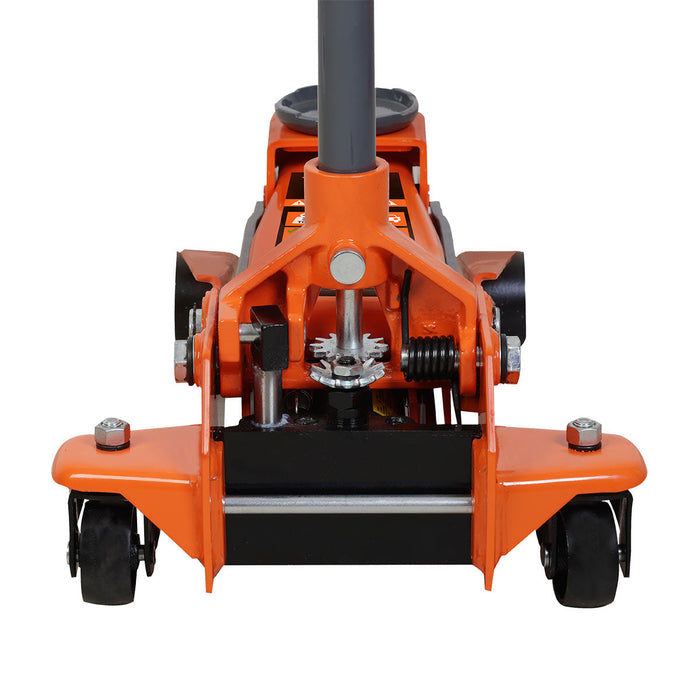 TMG Industrial 3 Ton Floor Jack, Twin Pistons, 18” Max. Height, 5” Ground Clearance, 360° Caster Pivot, TMG-AJF03