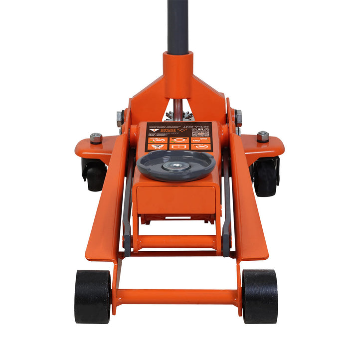 TMG Industrial 3 Ton Floor Jack, Twin Pistons, 18” Max. Height, 5” Ground Clearance, 360° Caster Pivot, TMG-AJF03