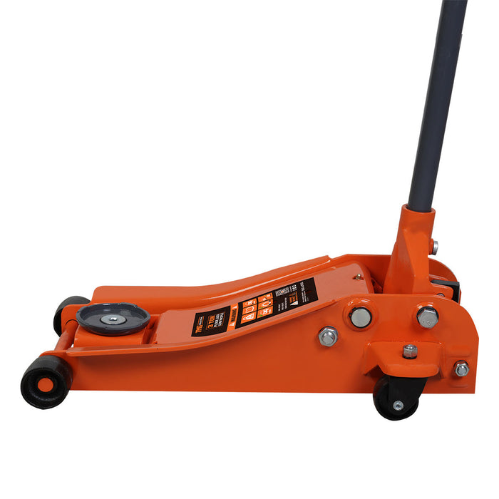 TMG Industrial 3 Ton Low Profile Floor Jack, 18” Max. Height, 3-1/2” Ground Clearance, 360° Caster Pivot, TMG-AJF03L