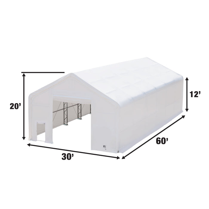 TMG Industrial 30' x 60' Dual Truss Storage Shelter with Heavy Duty 17 oz PVC Cover & Drive Through Doors, TMG-DT3061