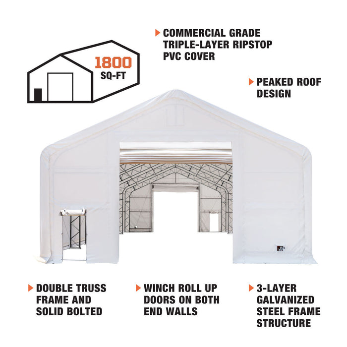 TMG Industrial 30' x 60' Dual Truss Storage Shelter with Heavy Duty 17 oz PVC Cover & Drive Through Doors, TMG-DT3061