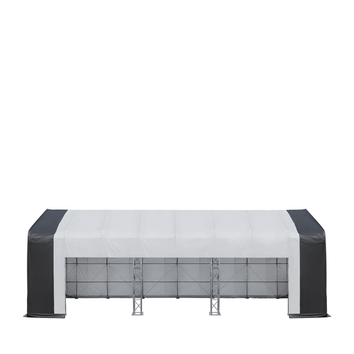 TMG-DT3380 80 x 33 FT Dual Truss Storage Shelter Workshop, 19’ Wide Drive-Through Opening, 21oz PVC Cover