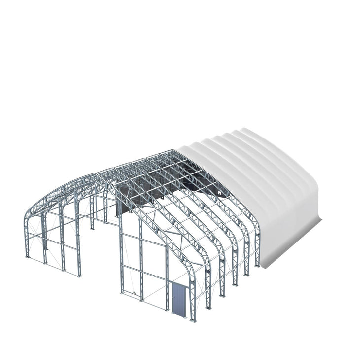 TMG Industrial Pro Series 70' x 80' Dual Truss Storage Shelter with Heavy Duty 32 oz PVC Cover & Drive Through Doors, TMG-DT7080-PRO