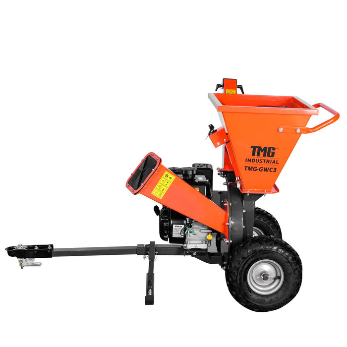 TMG Industrial 3-in-1 3” Wood Chipper, Shredder & Vacuum, ATV Tow-Behind, 7 HP Kohler Engine, 6" Suction Port, 8’ Vacuum Hose, TMG-GWC3