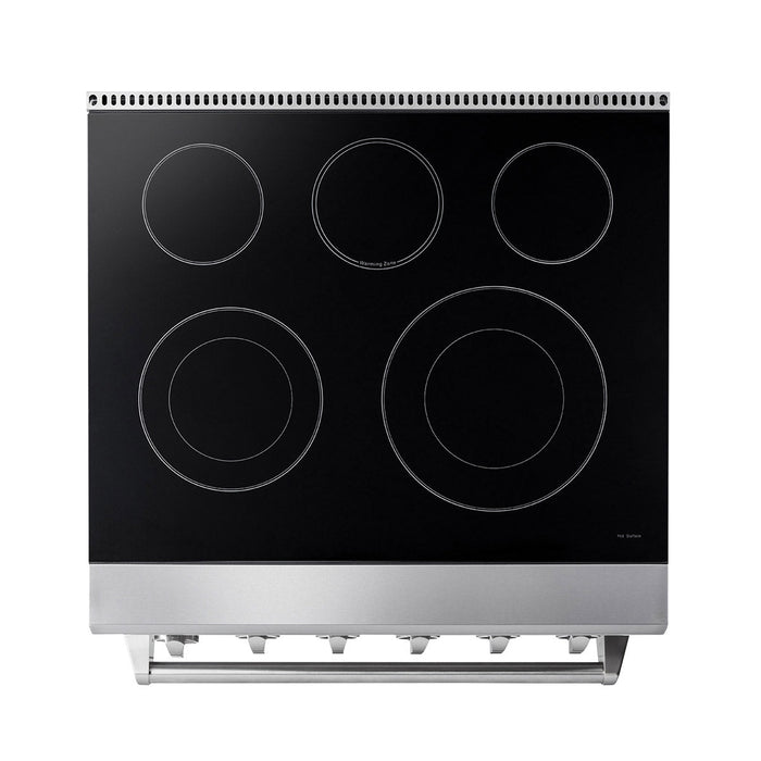 THOR Kitchen 30” Freestanding Electric Stainless Steel Convection Range, Black Polished Plate Glass Ceramic Cooktop, TMG-HRE30