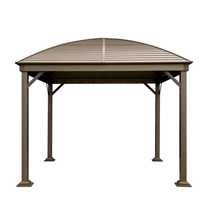 TMG Industrial 10’ x 10’ Hardtop Curved Steel Roof Patio Gazebo, Mosquito Nets & Curtains Included, TMG-LGZ10