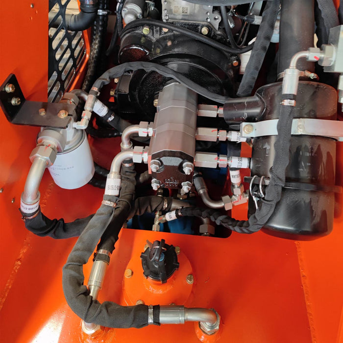 TMG Industrial Stand-On Mini Track Loader, 25 HP Perkins Diesel Engine, Eaton Hydraulic Motor, Permco Hydraulic Pump, Italian Hydro Control Valve, Joystick Controls, 750 lb Load Capacity, Smooth Bucket Included, TMG-MVL25P