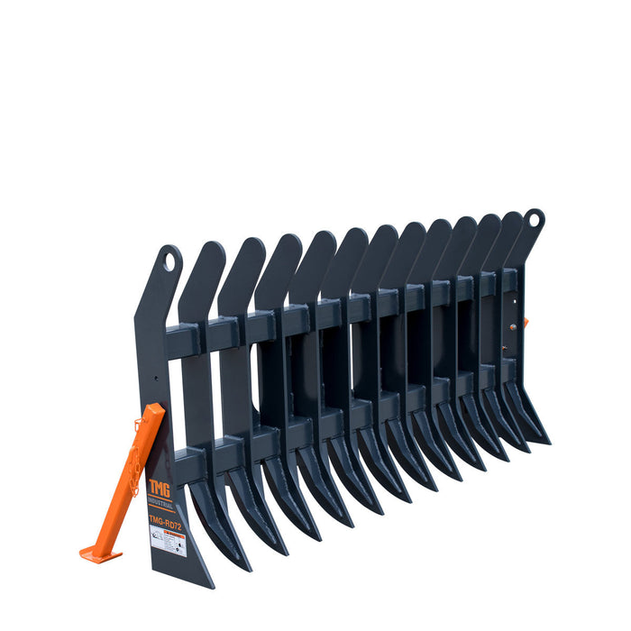 TMG Industrial 72” Skid Steer Root Debris Rake Attachment, Universal Mount, 6” Tine Spacing, 30-50 HP Skid Steers, TMG-SDR72