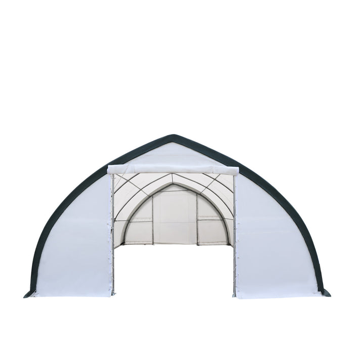 TMG Industrial 30' x 40' Peak Ceiling Storage Shelter with Heavy Duty 11 oz PE Cover & Drive Through Doors, TMG-ST3040E (Previously ST3040)