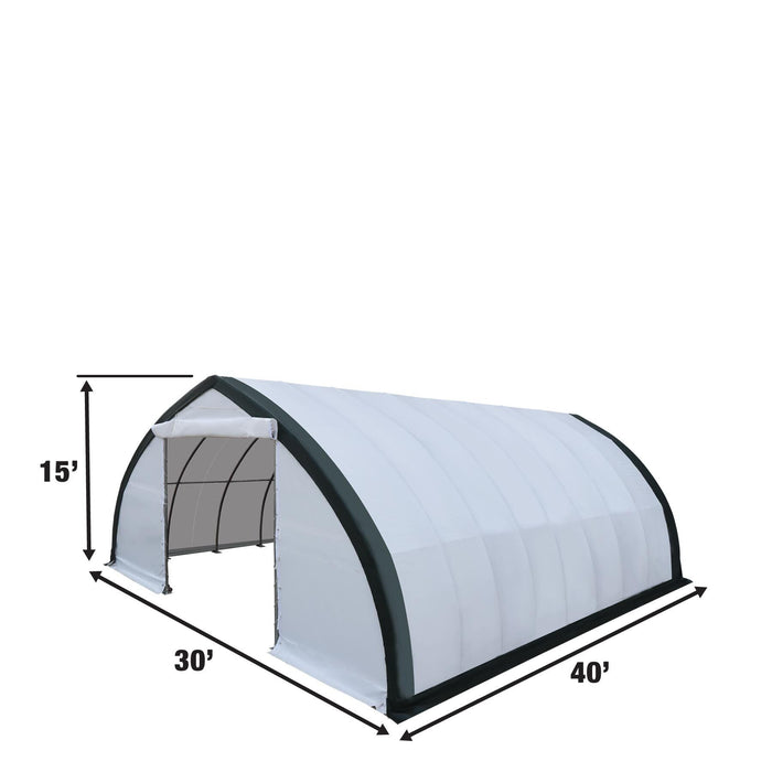 TMG Industrial 30' x 40' Peak Ceiling Storage Shelter with Heavy Duty 11 oz PE Cover & Drive Through Doors, TMG-ST3040E (Previously ST3040)