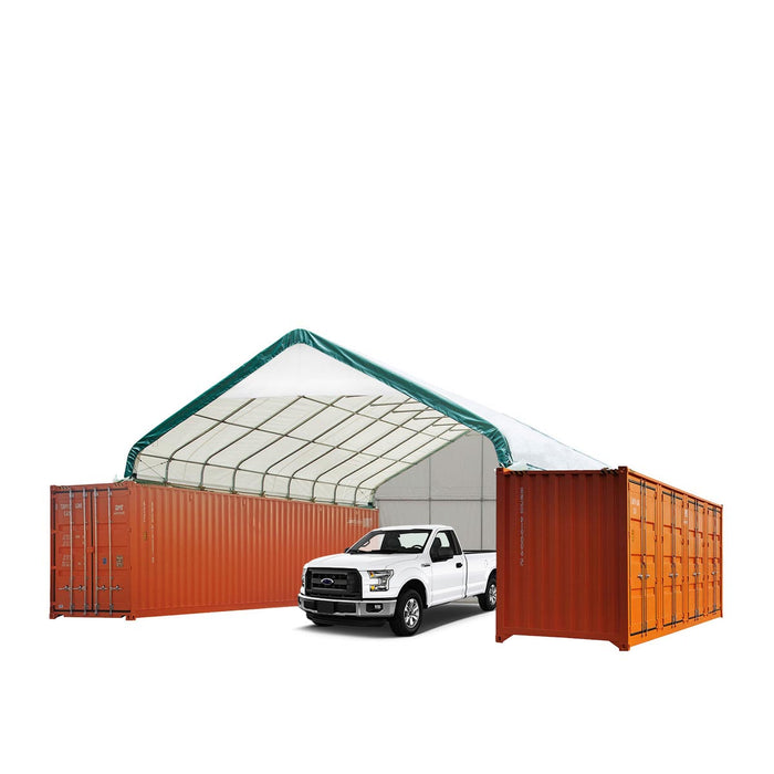 TMG Industrial 30' x 40' PVC Fabric Container Peak Roof Shelter with End Wall & Partial Front Drop Pro Series, Fire Retardant, Water Resistant, UV Protected, TMG-ST3041CVF (Previously ST3040CVF)