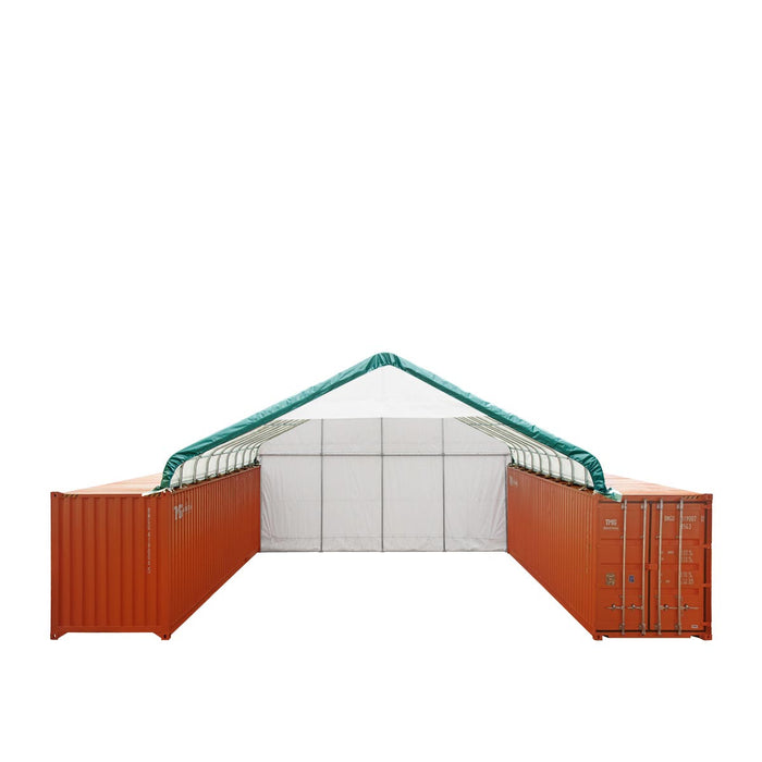 TMG Industrial 30' x 40' PVC Fabric Container Peak Roof Shelter with End Wall & Partial Front Drop Pro Series, Fire Retardant, Water Resistant, UV Protected, TMG-ST3041CVF (Previously ST3040CVF)