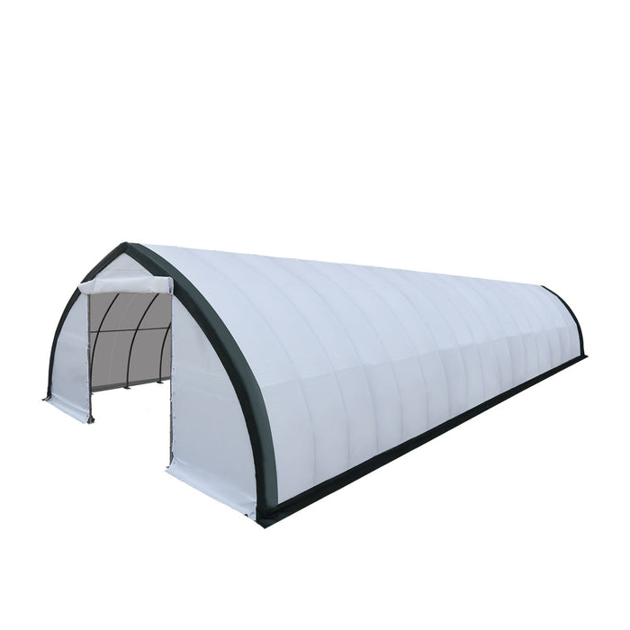 TMG Industrial 30' x 80' Peak Ceiling Storage Shelter with Heavy Duty 11 oz PE Cover & Drive Through Doors, TMG-ST3080E (Previously ST3080)