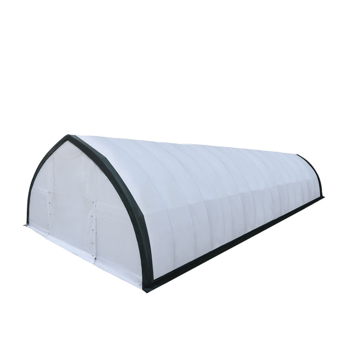 TMG Industrial 30' x 80' Peak Ceiling Storage Shelter with Heavy Duty 11 oz PE Cover & Drive Through Doors, TMG-ST3080E (Previously ST3080)