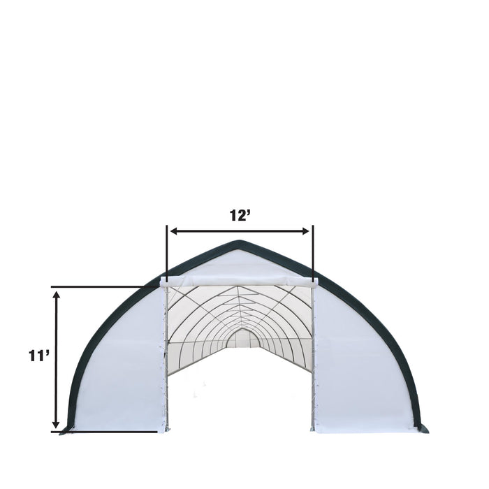 TMG Industrial 30' x 80' Peak Ceiling Storage Shelter with Heavy Duty 11 oz PE Cover & Drive Through Doors, TMG-ST3080E (Previously ST3080)