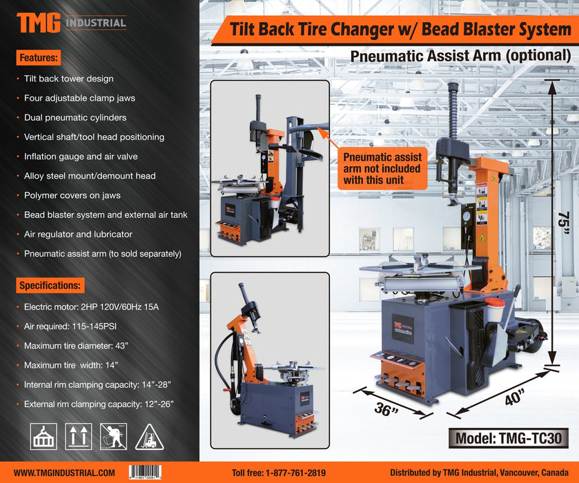 Tilt Back Tire Changer with Bead Blaster