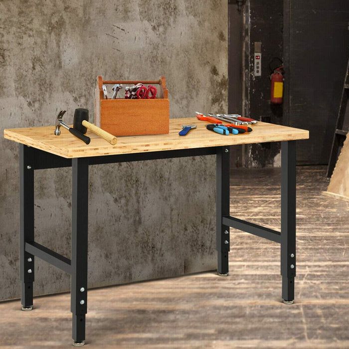 48-in Bamboo Workbench - Adjustable Height: 28.5" - 42" - Heavy-Duty Steel Frame