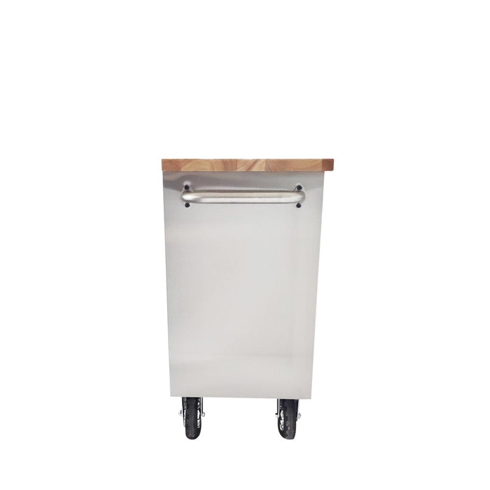 TMG Industrial 96” Stainless Steel Rolling Workbench, Rubberwood Tabletop, 24 Lockable Drawers, Locking Wheels, TMG-WB9624S